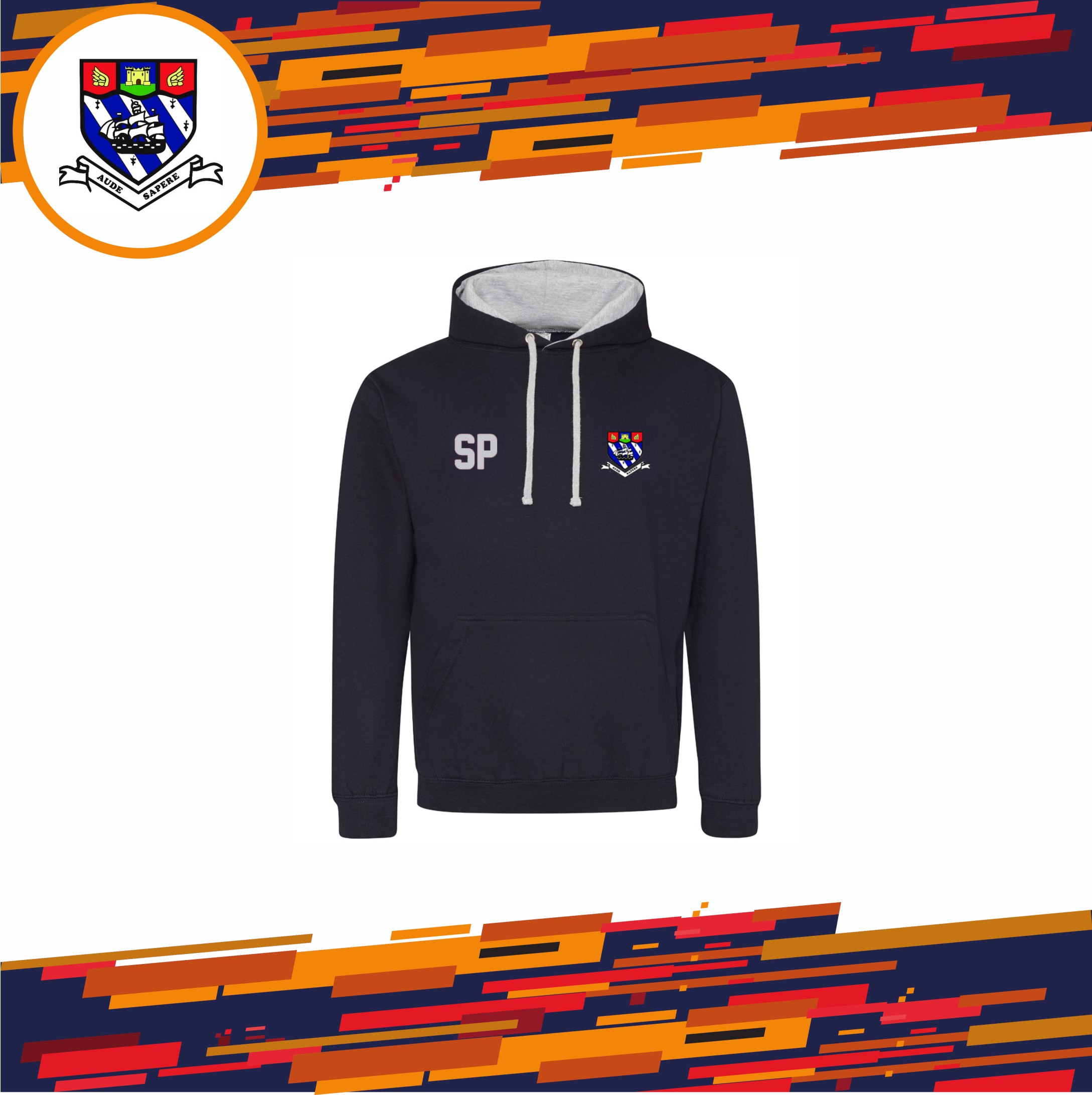 Torquay Boys Grammar School Leavers Hoodie Navy/Heather Grey - Stitch 2 ...